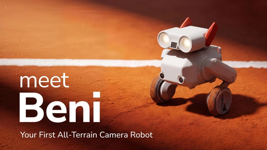 Beni all-terrain camera robot on an orange surface