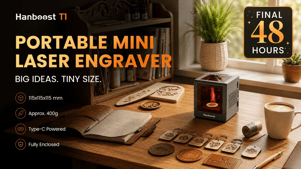 Hanboost T1 compact laser engraver campaign hero image