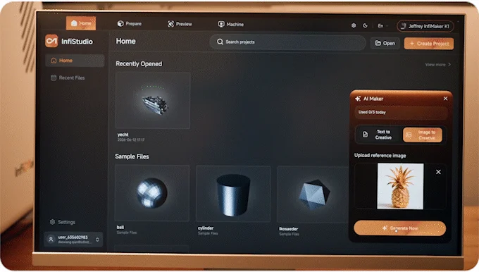 InfiStudio interface showing AI model generation from a reference image