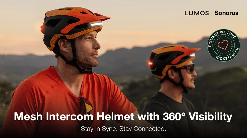 Lumos Sonorus mesh intercom helmet with illuminated front and rear views