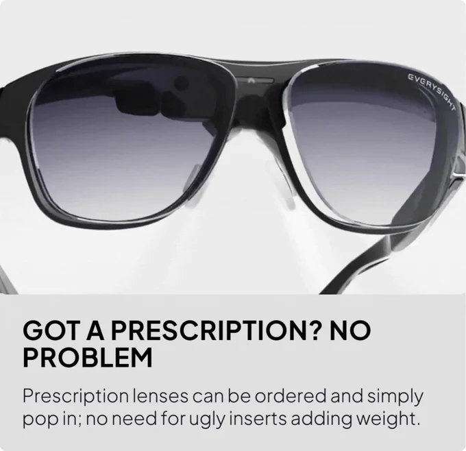 Close front view of Maverick AI glasses illustrating the replaceable lens area
